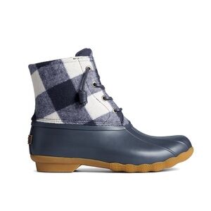 Kids Plaid Duck Boots - Navy and Tan